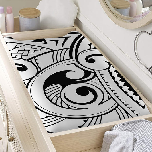 Black And White Maori Pattern Print Changing Pad Cover