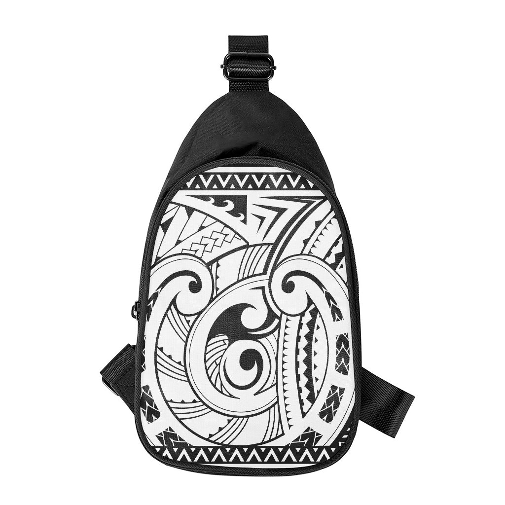 Black And White Maori Pattern Print Chest Bag