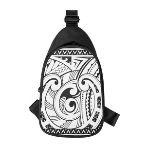 Black And White Maori Pattern Print Chest Bag