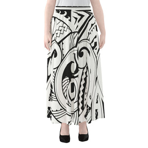 Black And White Maori Pattern Print Chiffon Maxi Skirt