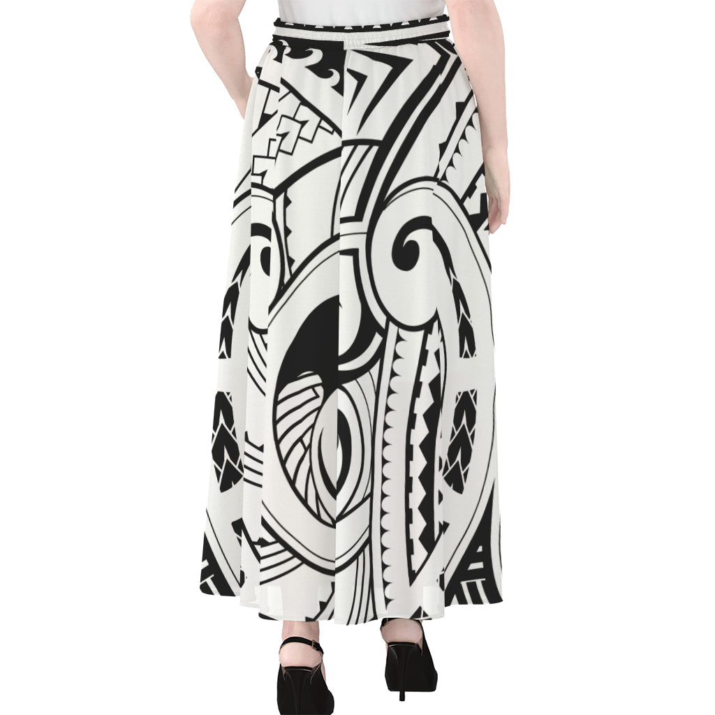 Black And White Maori Pattern Print Chiffon Maxi Skirt