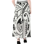 Black And White Maori Pattern Print Chiffon Maxi Skirt