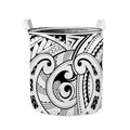 Black And White Maori Pattern Print Collapsible Laundry Basket