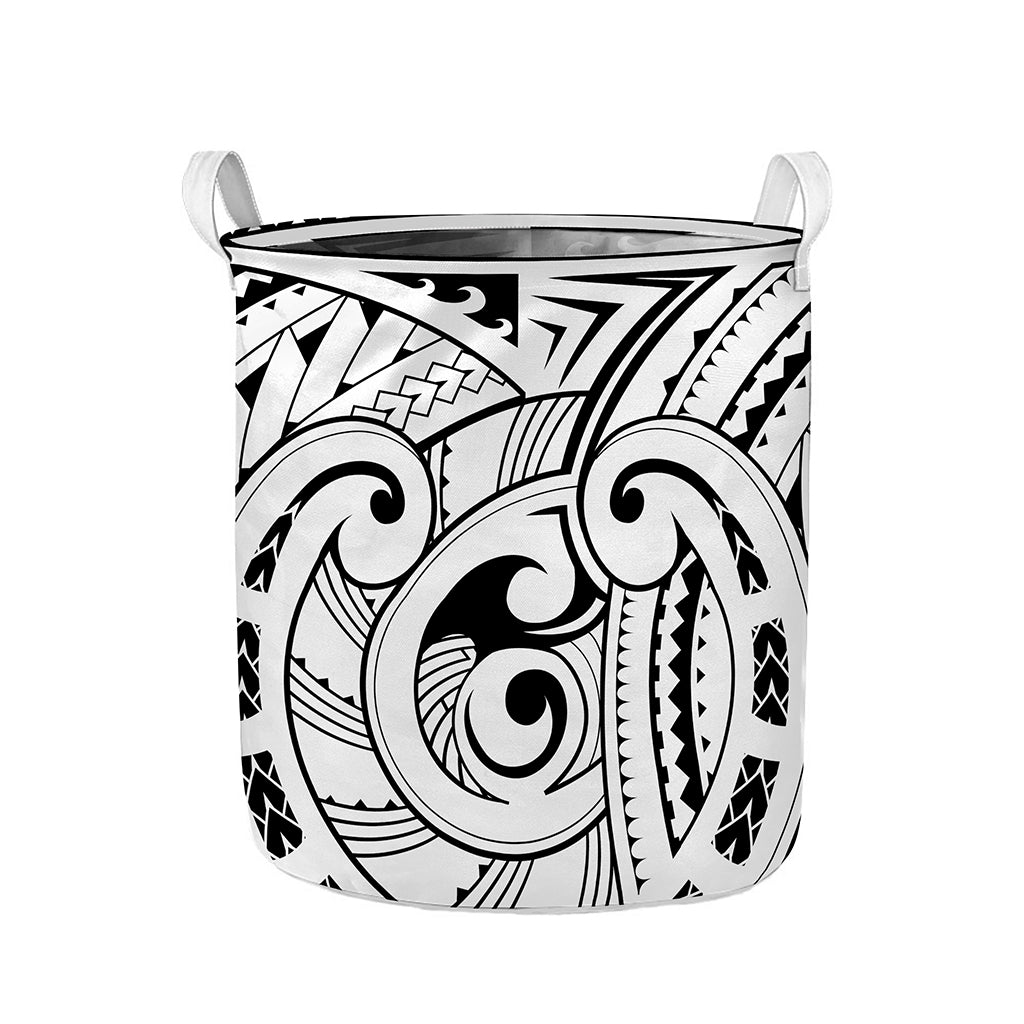 Black And White Maori Pattern Print Collapsible Laundry Basket