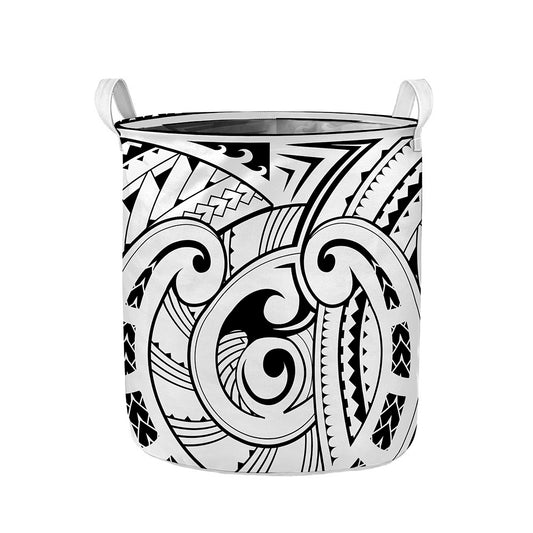 Black And White Maori Pattern Print Collapsible Laundry Basket