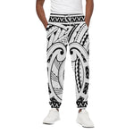Black And White Maori Pattern Print Cotton Pants