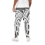 Black And White Maori Pattern Print Cotton Pants