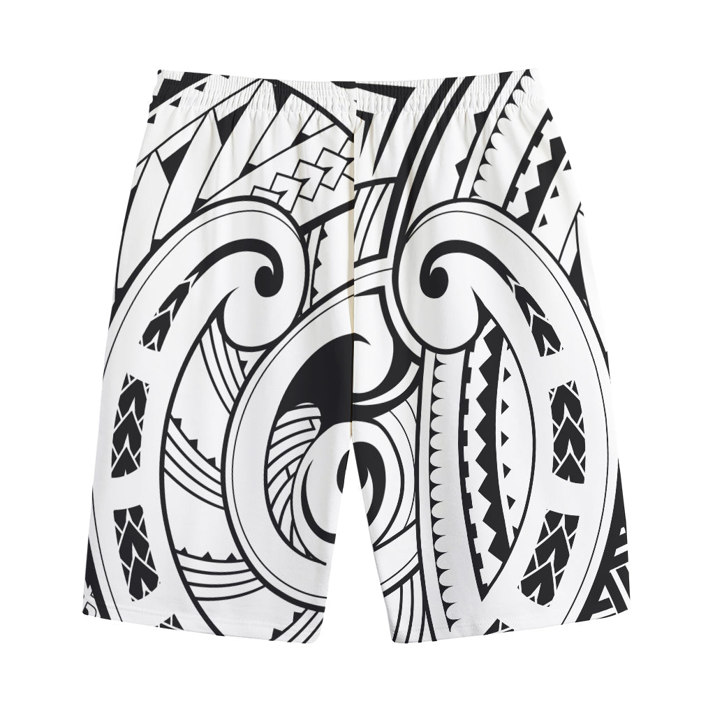 Black And White Maori Pattern Print Cotton Shorts