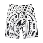 Black And White Maori Pattern Print Cotton Shorts