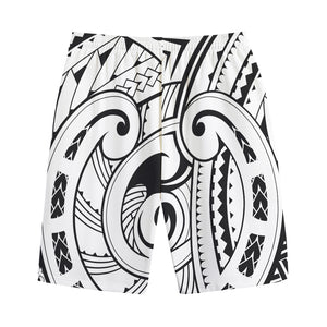 Black And White Maori Pattern Print Cotton Shorts