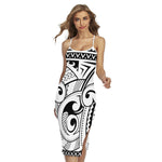 Black And White Maori Pattern Print Cross Back Cami Dress