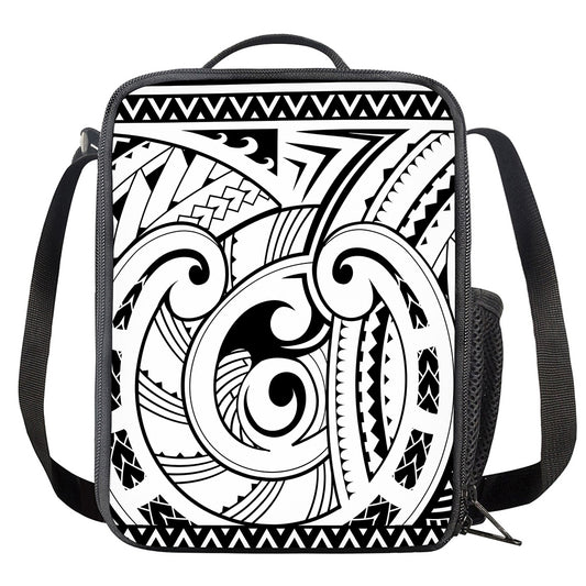 Black And White Maori Pattern Print Crossbody Lunch Bag