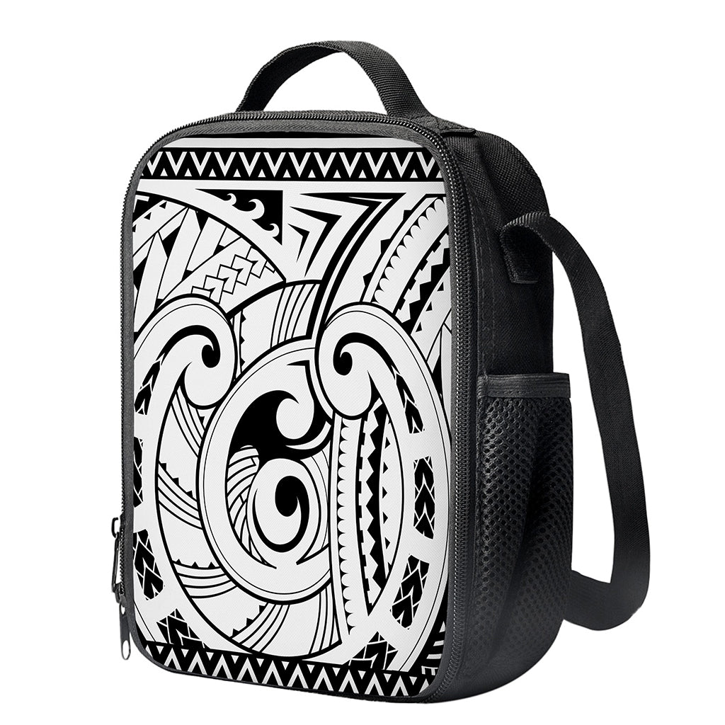 Black And White Maori Pattern Print Crossbody Lunch Bag