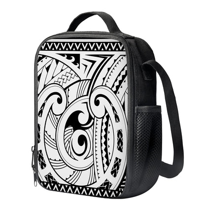 Black And White Maori Pattern Print Crossbody Lunch Bag