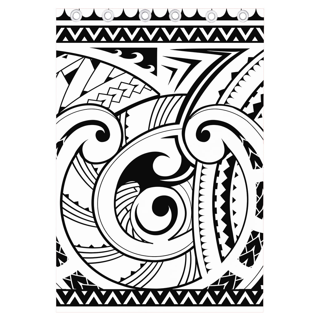 Black And White Maori Pattern Print Curtain
