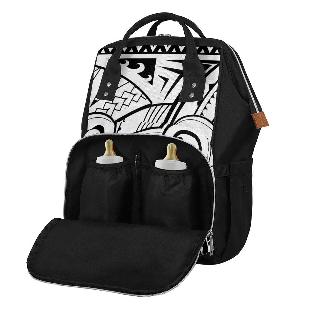 Black And White Maori Pattern Print Diaper Bag