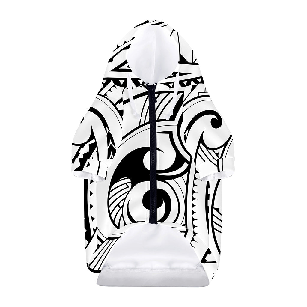 Black And White Maori Pattern Print Dog Zip Up Hoodie