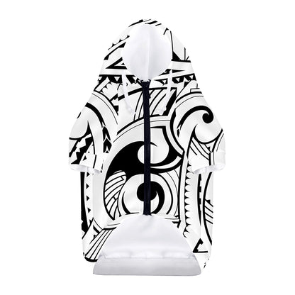Black And White Maori Pattern Print Dog Zip Up Hoodie