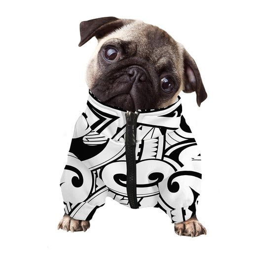 Black And White Maori Pattern Print Dog Zip Up Jacket