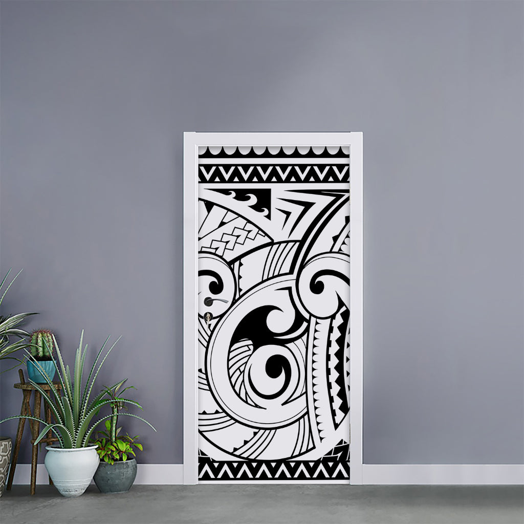 Black And White Maori Pattern Print Door Sticker