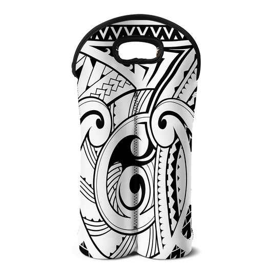 Black And White Maori Pattern Print Double Neoprene Wine Tote