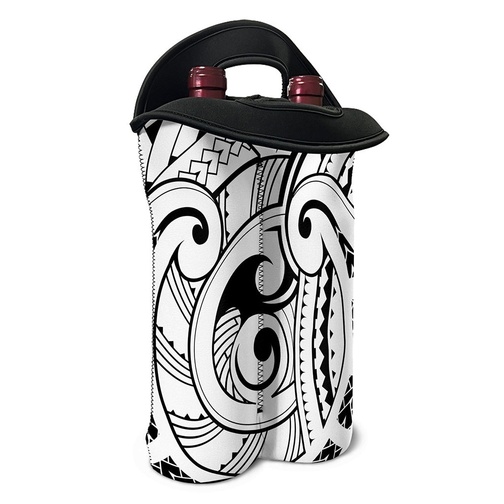 Black And White Maori Pattern Print Double Neoprene Wine Tote