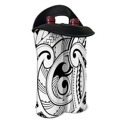 Black And White Maori Pattern Print Double Neoprene Wine Tote