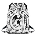 Black And White Maori Pattern Print Drawstring Backpack