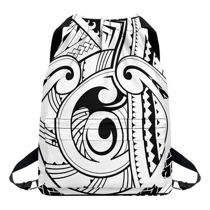 Black And White Maori Pattern Print Drawstring Backpack