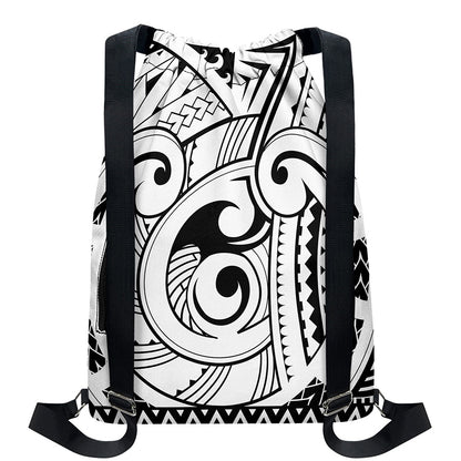 Black And White Maori Pattern Print Drawstring Backpack