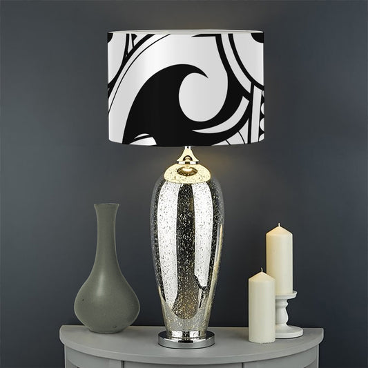 Black And White Maori Pattern Print Drum Lamp Shade