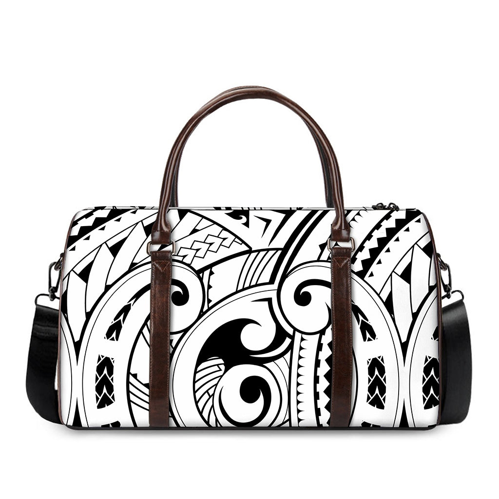 Black And White Maori Pattern Print Duffle Bag