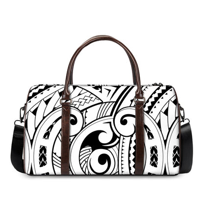 Black And White Maori Pattern Print Duffle Bag
