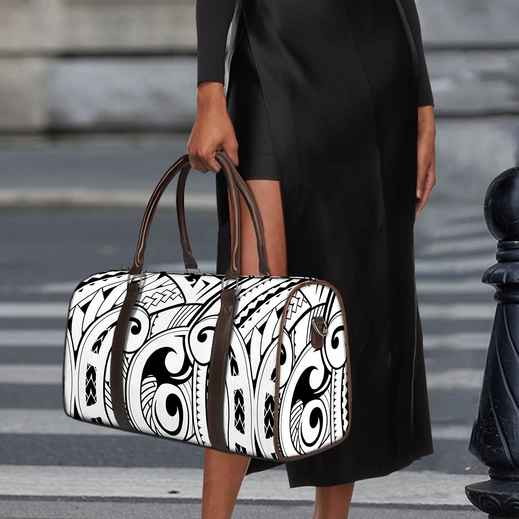 Black And White Maori Pattern Print Duffle Bag