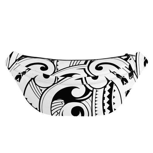Black And White Maori Pattern Print Fanny Pack