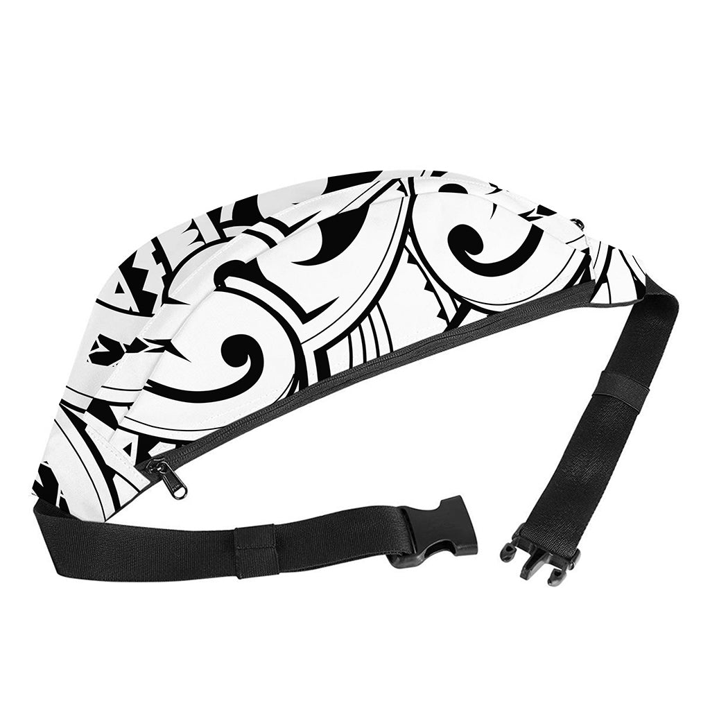 Black And White Maori Pattern Print Fanny Pack