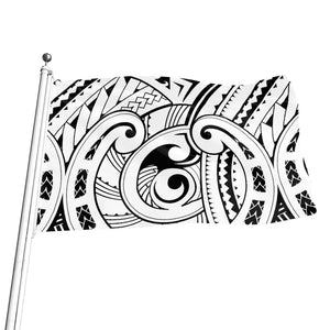 Black And White Maori Pattern Print Flag