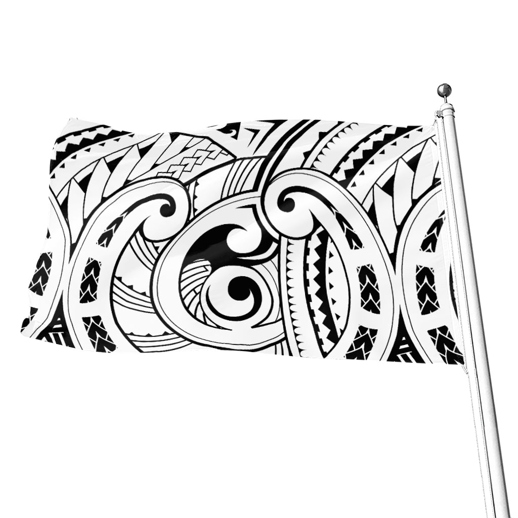 Black And White Maori Pattern Print Flag