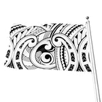 Black And White Maori Pattern Print Flag