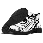 Black And White Maori Pattern Print Flat Ankle Boots