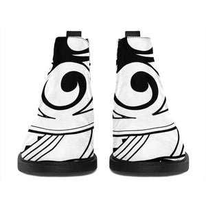 Black And White Maori Pattern Print Flat Ankle Boots