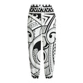 Black And White Maori Pattern Print Fleece Lined Knit Pants