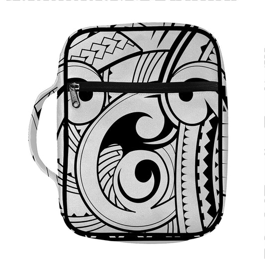 Black And White Maori Pattern Print Front Pocket Bible Bag