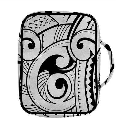 Black And White Maori Pattern Print Front Pocket Bible Bag