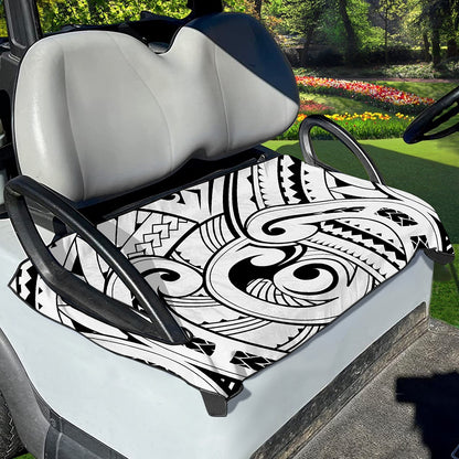 Black And White Maori Pattern Print Golf Cart Seat Cover