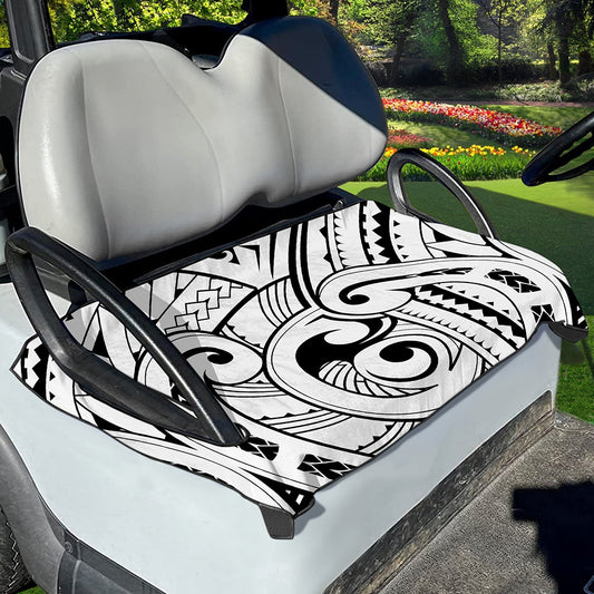 Black And White Maori Pattern Print Golf Cart Seat Cover