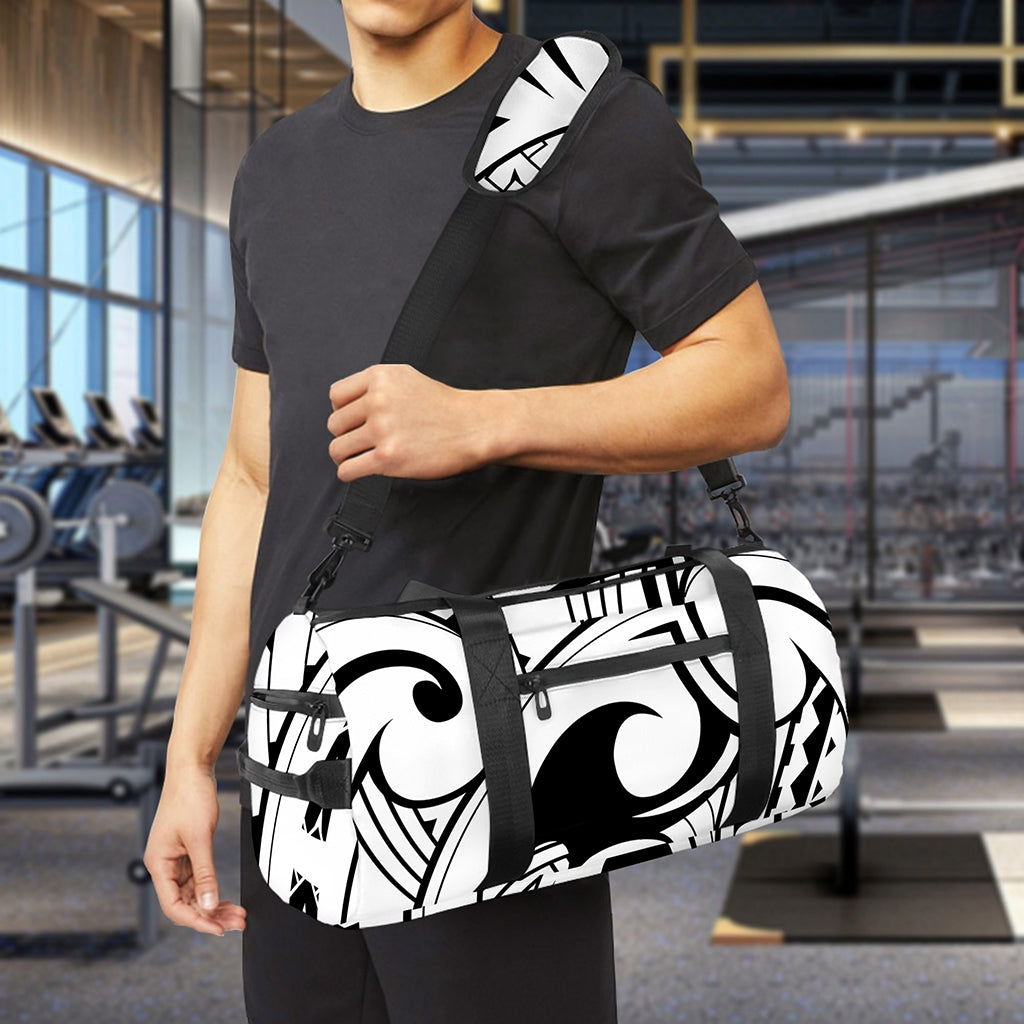 Black And White Maori Pattern Print Gym Bag