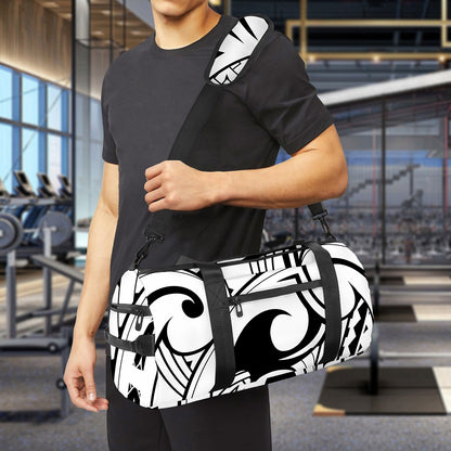 Black And White Maori Pattern Print Gym Bag