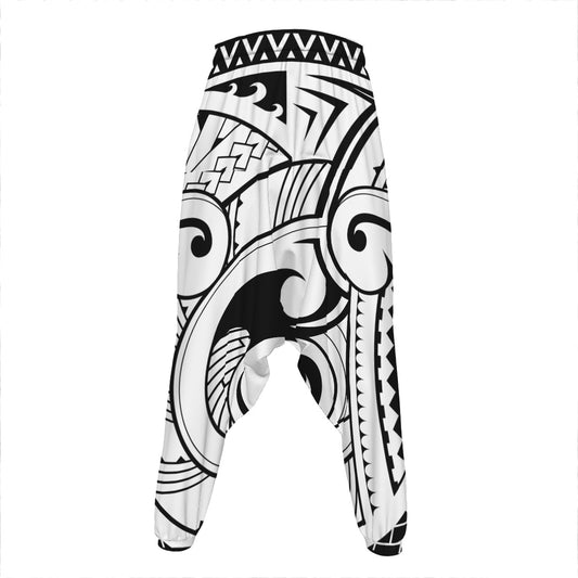 Black And White Maori Pattern Print Hammer Pants