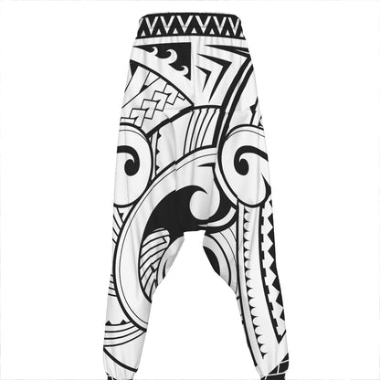 Black And White Maori Pattern Print Hammer Pants